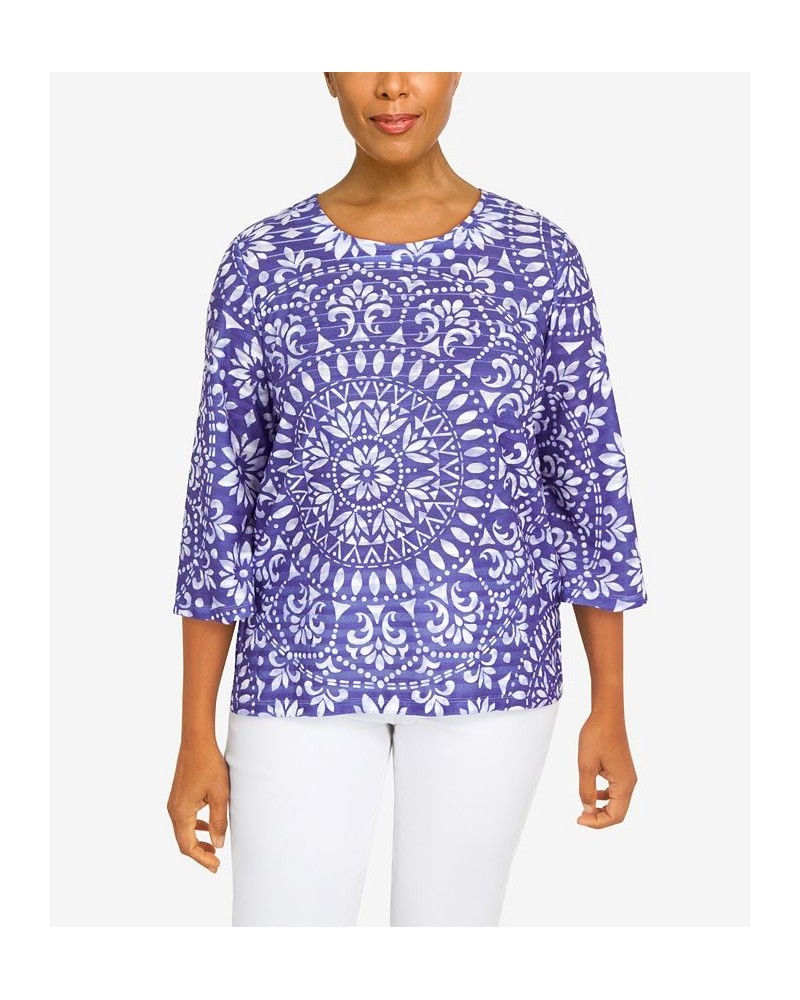 Petite Medallion Crew Neck Top Purple $31.97 Tops