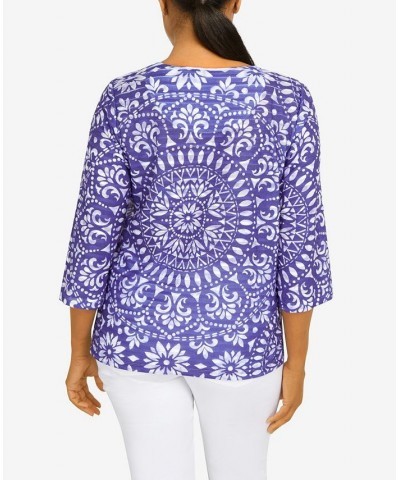 Petite Medallion Crew Neck Top Purple $31.97 Tops