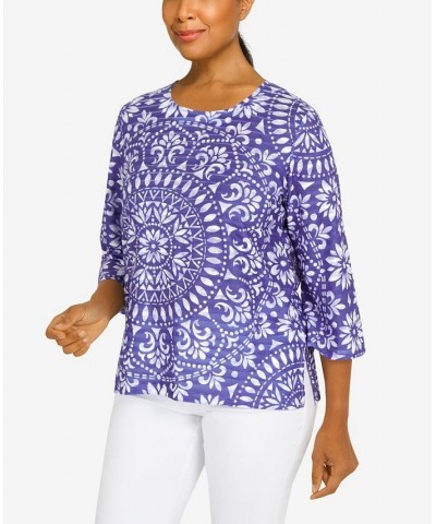 Petite Medallion Crew Neck Top Purple $31.97 Tops