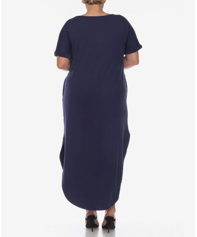 Plus Size Short Sleeve V-neck Maxi Dress Navy $34.56 Dresses