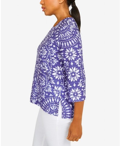 Petite Medallion Crew Neck Top Purple $31.97 Tops