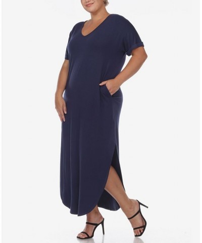 Plus Size Short Sleeve V-neck Maxi Dress Navy $34.56 Dresses