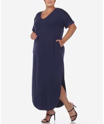 Plus Size Short Sleeve V-neck Maxi Dress Navy $34.56 Dresses