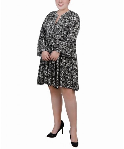 Plus Size Long Sleeve Tiered Dress Tribal Black $13.61 Dresses