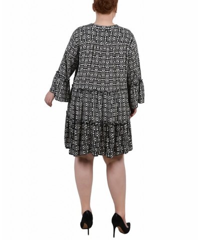 Plus Size Long Sleeve Tiered Dress Tribal Black $13.61 Dresses