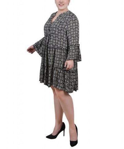 Plus Size Long Sleeve Tiered Dress Tribal Black $13.61 Dresses