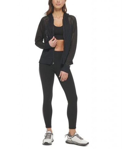 Women's Solid-Color Mesh Relaxed Zip Hoodie Black $21.89 Sweatshirts