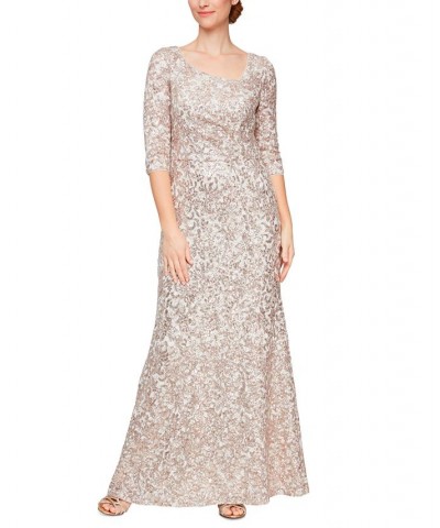 Women's Asymmetric Lace Fit & Flare Dress Champagne $80.70 Dresses