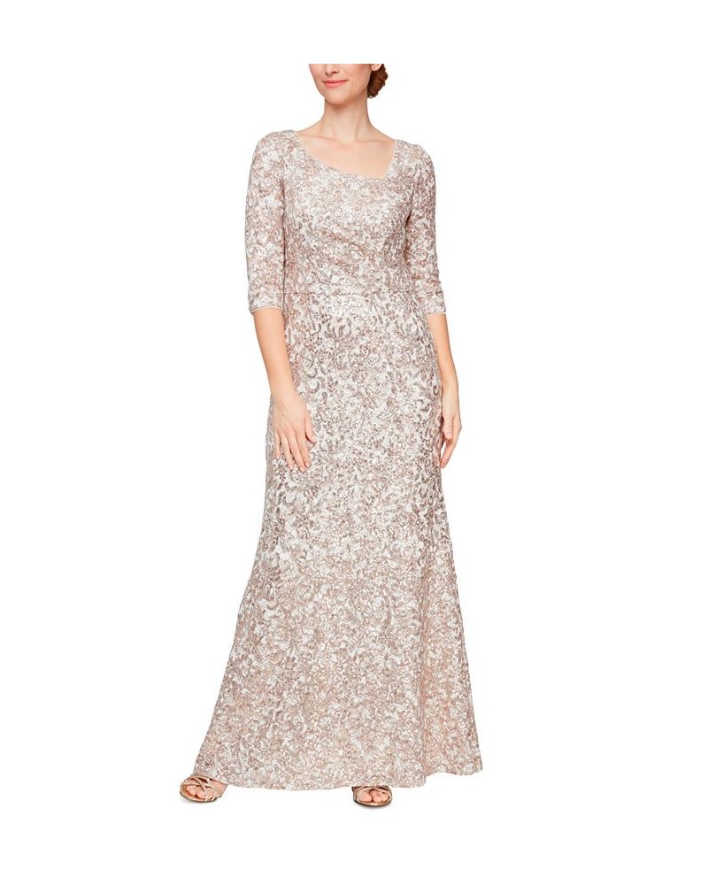 Women's Asymmetric Lace Fit & Flare Dress Champagne $80.70 Dresses