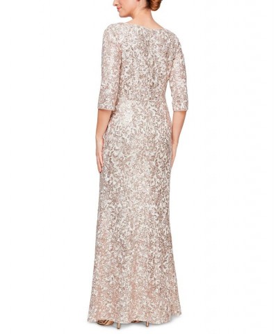 Women's Asymmetric Lace Fit & Flare Dress Champagne $80.70 Dresses