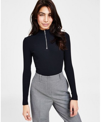 Women's Front-Zip Long-Sleeve Bodysuit Black $52.44 Tops