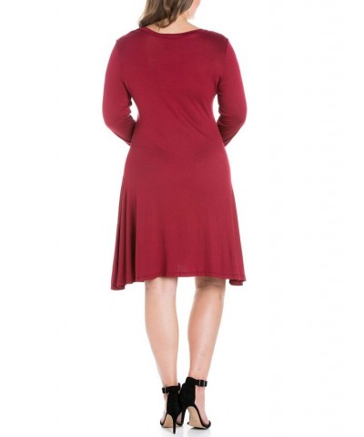 Women's Plus Size Flared Dress Wine $18.80 Dresses