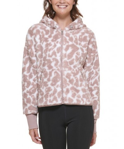 Women's Fuzzy Animal-Print Hooded Zipper Jacket Pink $30.66 Jackets