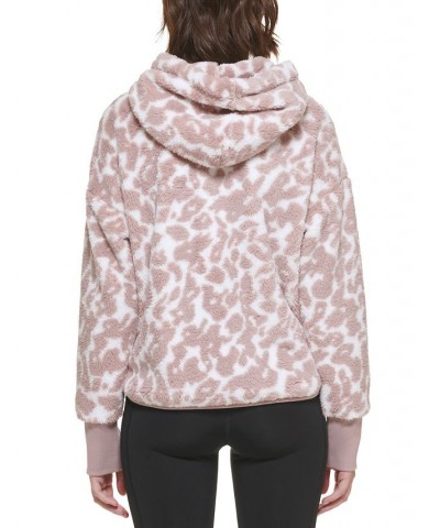 Women's Fuzzy Animal-Print Hooded Zipper Jacket Pink $30.66 Jackets