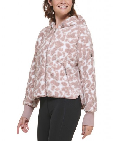 Women's Fuzzy Animal-Print Hooded Zipper Jacket Pink $30.66 Jackets