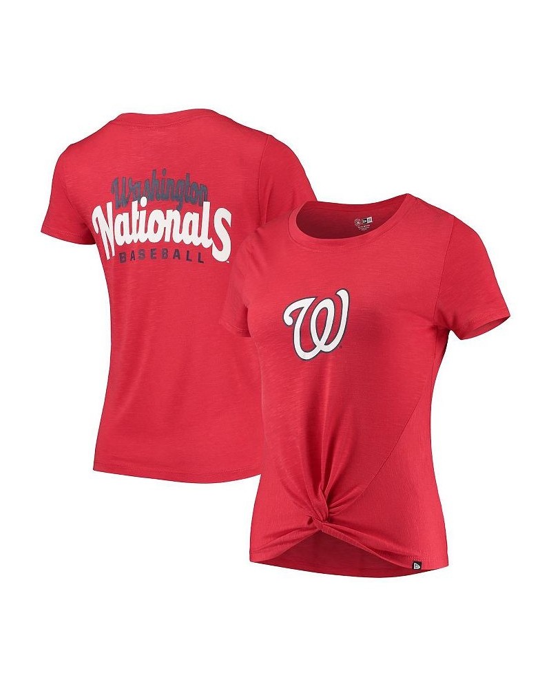 Women's Red Washington Nationals 2-Hit Front Twist Burnout T-shirt Red $21.92 Tops