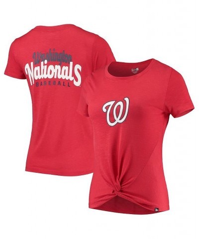 Women's Red Washington Nationals 2-Hit Front Twist Burnout T-shirt Red $21.92 Tops