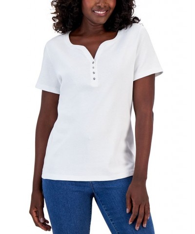 Petite Cotton Henley Top Bright White $9.50 Tops