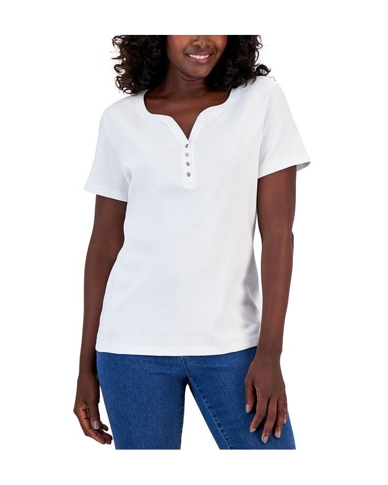 Petite Cotton Henley Top Bright White $9.50 Tops