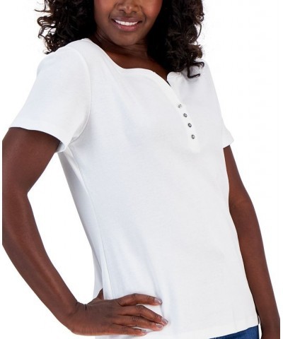 Petite Cotton Henley Top Bright White $9.50 Tops