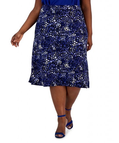 Plus Size Pull-On Dot-Print Midi Skirt Blue $45.39 Skirts