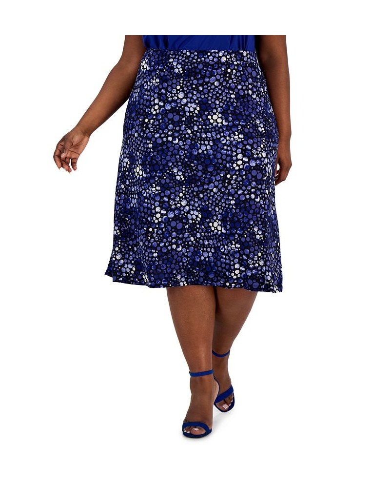 Plus Size Pull-On Dot-Print Midi Skirt Blue $45.39 Skirts