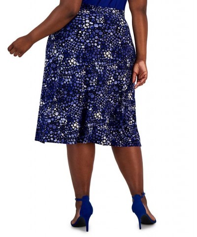 Plus Size Pull-On Dot-Print Midi Skirt Blue $45.39 Skirts