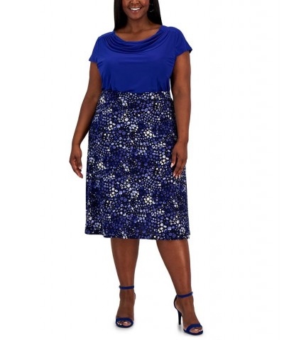 Plus Size Pull-On Dot-Print Midi Skirt Blue $45.39 Skirts