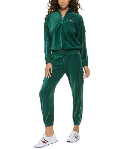 Women's Velour Cargo Jogger Pants Green $26.40 Pants