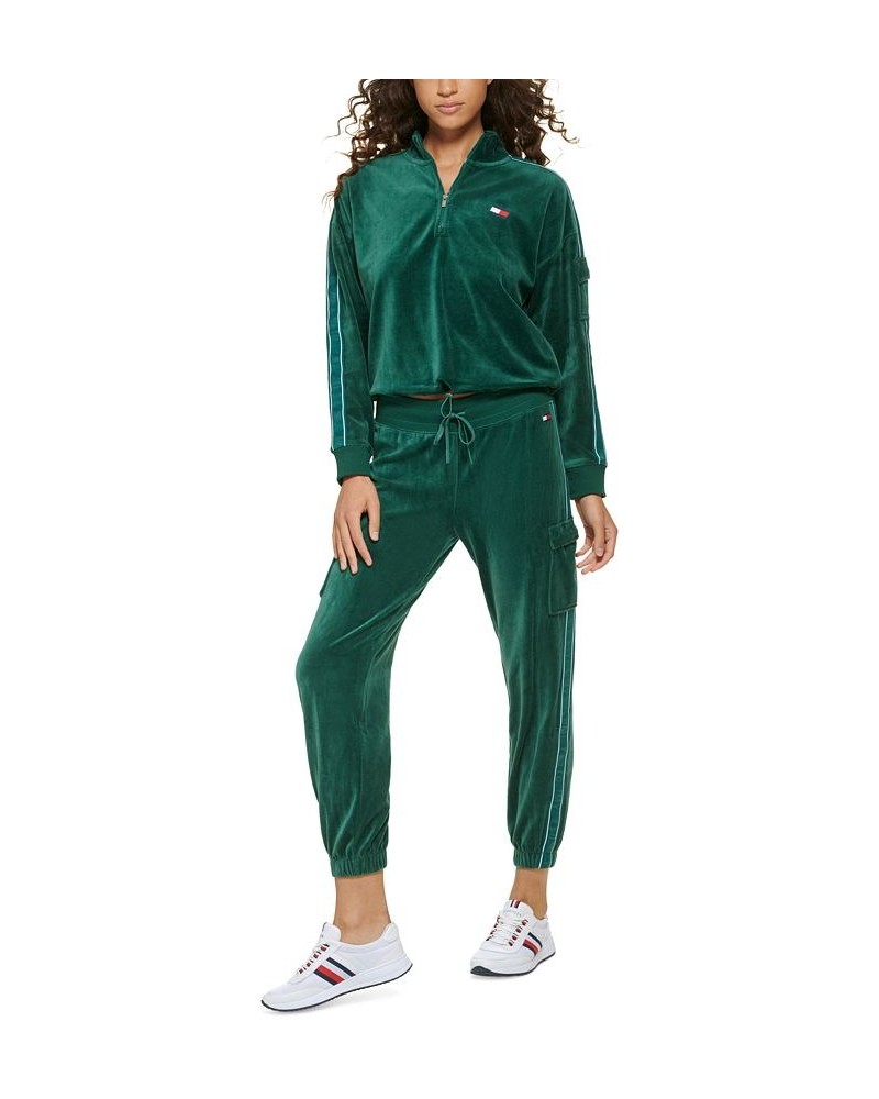 Women's Velour Cargo Jogger Pants Green $26.40 Pants