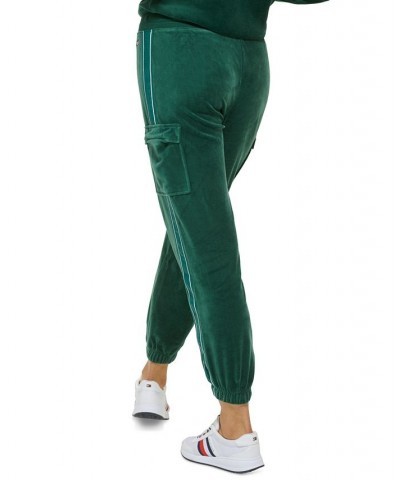 Women's Velour Cargo Jogger Pants Green $26.40 Pants