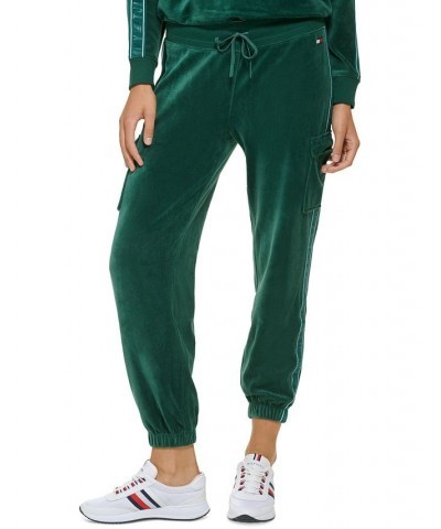 Women's Velour Cargo Jogger Pants Green $26.40 Pants