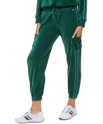 Women's Velour Cargo Jogger Pants Green $26.40 Pants