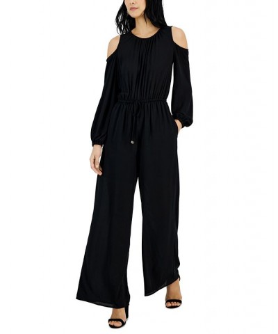 Women's Cold-Shoulder Wide-Leg Jumpsuit Deep Black $24.50 Dresses