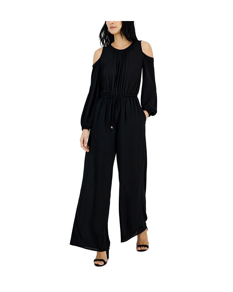 Women's Cold-Shoulder Wide-Leg Jumpsuit Deep Black $24.50 Dresses