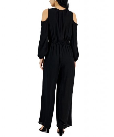 Women's Cold-Shoulder Wide-Leg Jumpsuit Deep Black $24.50 Dresses