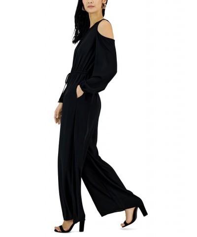 Women's Cold-Shoulder Wide-Leg Jumpsuit Deep Black $24.50 Dresses