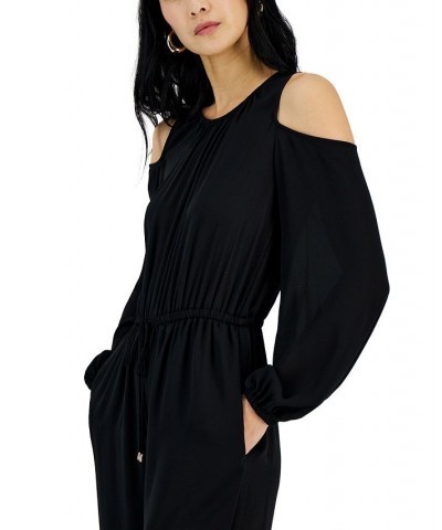 Women's Cold-Shoulder Wide-Leg Jumpsuit Deep Black $24.50 Dresses