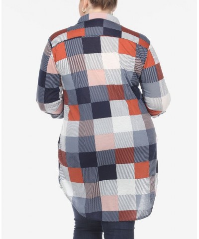 Plus Size Plaid Tunic Shirt Blue and Brown $27.90 Tops