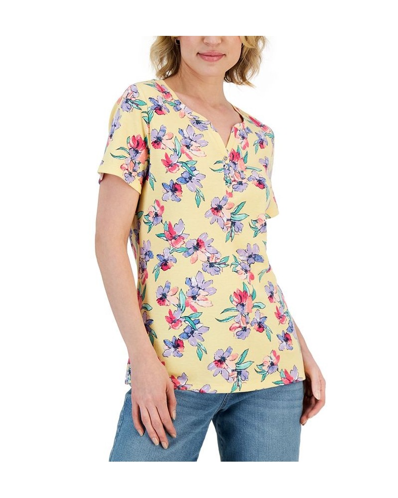 Petite Short-Sleeve Sophia Floral Henley Top Dusty Sunrise $9.68 Tops