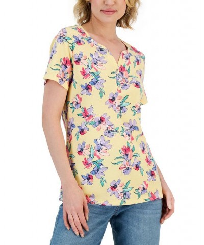 Petite Short-Sleeve Sophia Floral Henley Top Dusty Sunrise $9.68 Tops