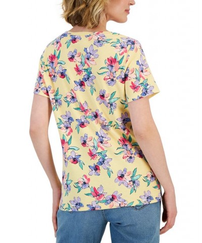 Petite Short-Sleeve Sophia Floral Henley Top Dusty Sunrise $9.68 Tops