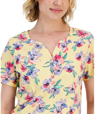 Petite Short-Sleeve Sophia Floral Henley Top Dusty Sunrise $9.68 Tops