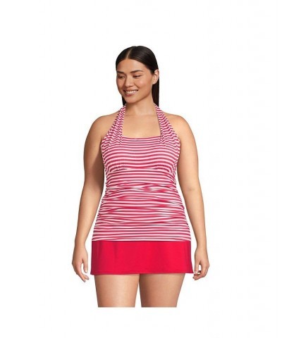 Women's Plus Size Square Neck Halter Tankini Swimsuit Top Red $42.76 Swimsuits