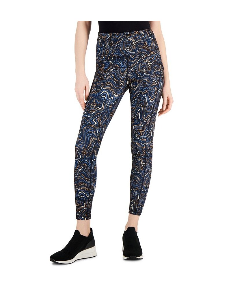 Women's Compression Printed 7/8 Leggings Marble Blue Cast $16.08 Pants