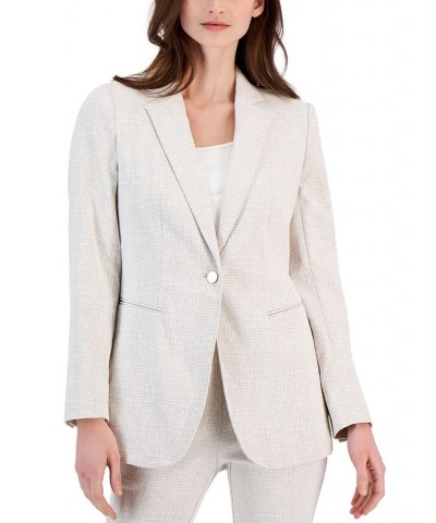 Women's Grid-Print Tech Stretch Single-Button Blazer Crema/anne White $40.69 Jackets