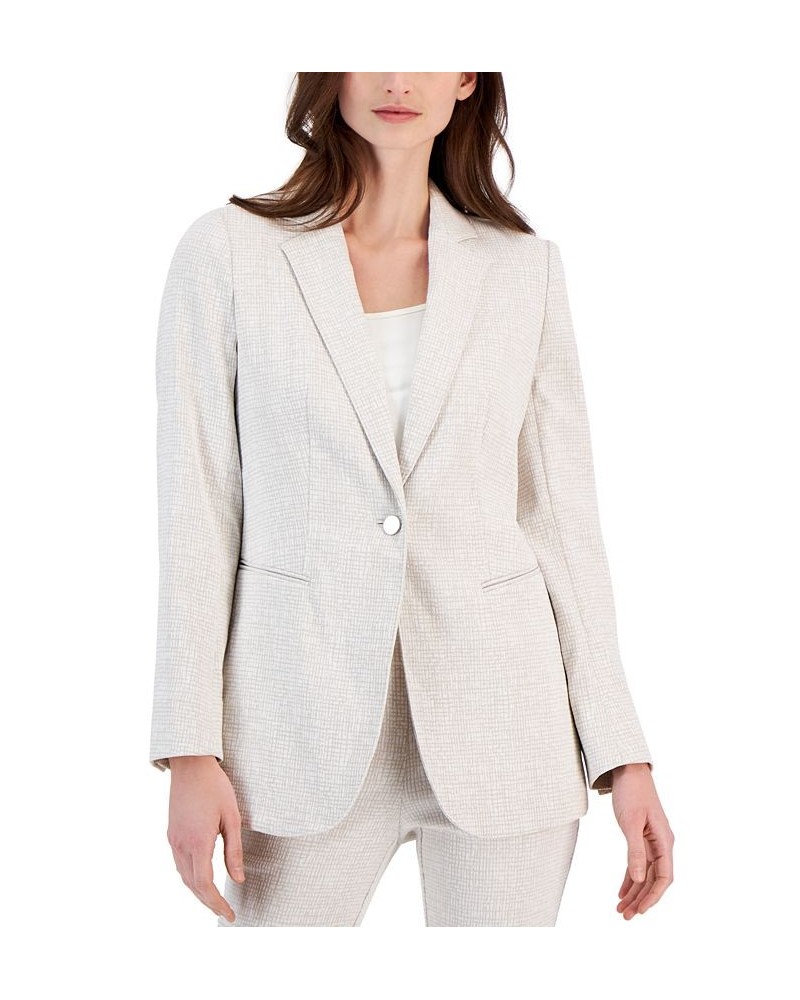 Women's Grid-Print Tech Stretch Single-Button Blazer Crema/anne White $40.69 Jackets