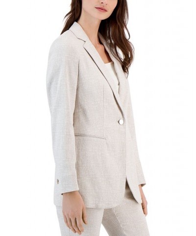 Women's Grid-Print Tech Stretch Single-Button Blazer Crema/anne White $40.69 Jackets