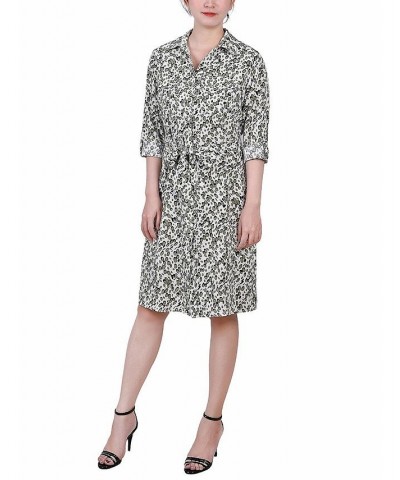 Women's 3/4 Sleeve Roll Tab Shirtdress with Belt Ivory Olive Cells $20.72 Dresses