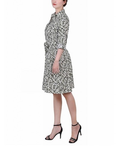 Women's 3/4 Sleeve Roll Tab Shirtdress with Belt Ivory Olive Cells $20.72 Dresses